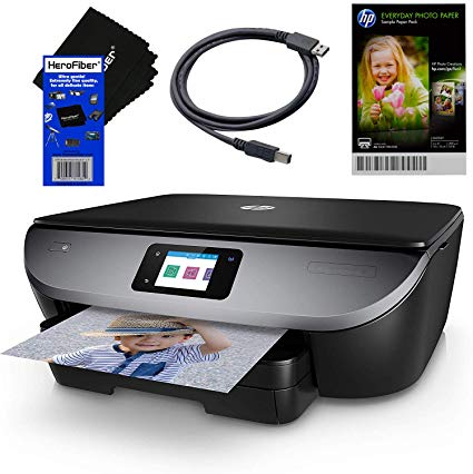 HP Wireless Color Inkjet Printer All-in-One Printer with Scanner & Copier, Optional Instant Ink Subscription   USB Cable, Sample Photo Paper Pack & HeroFiber