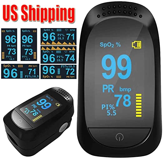 Black Fingertip Pulse Oximeter, Blood Oxygen Saturation Monitor for Pulse Rate with Lanyard for Adult and Children