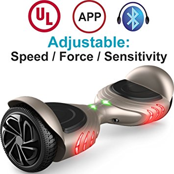 TOMOLOO Hoverboard with Bluetooth Speaker & LED Light and App Khaki Two-wheel Self Balancing Scooter with UL2272 Certified