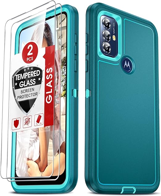 LeYi for Moto G Play 2023 Case: with 2 PCS Tempered Glass Screen Protector, Heavy Duty 3 in 1 Motorola G Play 2023 Case, Military Grade Shockproof Phone Case Cover for Moto G Play 2023 (Teal)