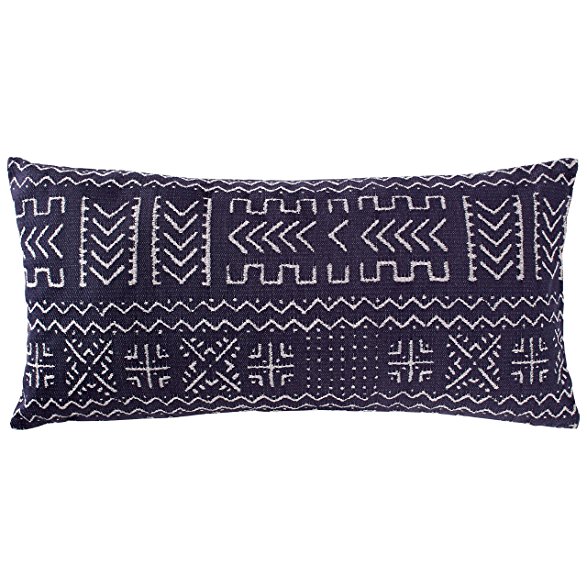 Rivet Mudcloth-Inspired Pillow, 12" x 24", Navy