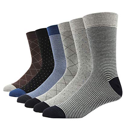SOXART Men's Solid & Patterned Dress Socks 6 Pack Classic Cotton