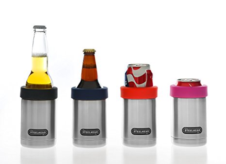 New Design Beverage Can and Bottle Cooler Insulator Stainless Steel - Best Sleeve for Beer Bottle and Cans (Red)
