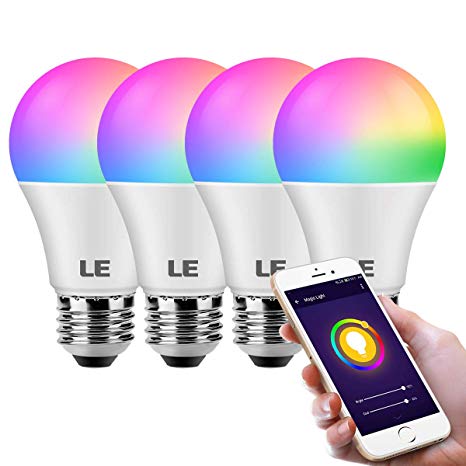 LE WiFi Smart Light Bulbs, Color Changing, RGBCW & CCT (2700-6500K Tunable White), Compatible with Alexa, Google Assistant, IFTTT, Timer Schedule, Dimmable A19 E26 LED Bulb, No Hub Required, Pack of 4