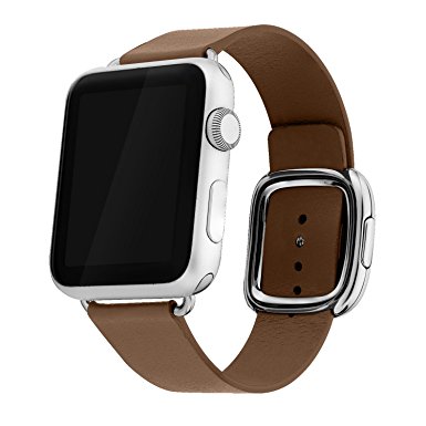 Apple Watch Band 38mm Series 1/Series 2, Bandkin Large Modern Buckle Band with Genuine Leather Strap for iWatch (38mm Brown)