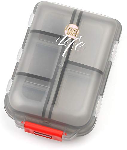 Bidear Pill Case - Portable Travel Tablet Medicine Vitamin Pill Organizer Box for Purse or Pocket, 10 Compartments, Translucent Grey