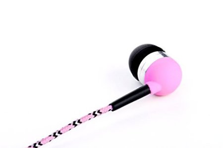 Tweedz Durable, Tangle-free Pink Earbuds - Headphones with 100% Braided Fabric Wrapped Cords and Noise Isolating Ear Buds