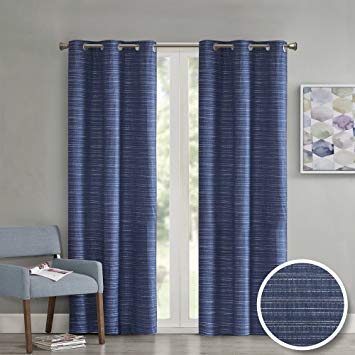 Comfort Spaces - Grasscloth Window Curtain Pair/Set of 2 Panels - Indigo - 40x84 inch Panel - Foamback - Energy Efficient Saving- Grommet Top - 2 Pieces