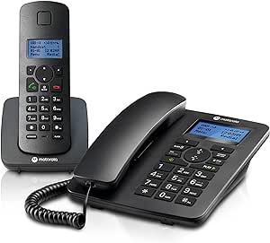 Motorola Voice C42 Corded Phone System   1 Digital Cordless Handset w/Answering Machine, Call Block - Black (C4201)