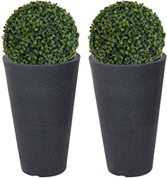 URBN Living 2x Round Charcoal Grey Plant Pot With Artificial Grass Dome Ball