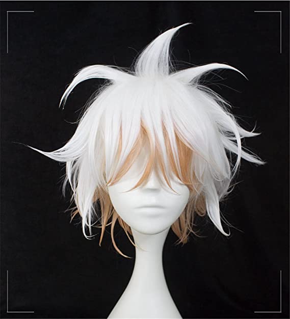 Xingwang Queen Anime Short White Gradient Orange Cosplay Wig Men's Party Wigs with Free Cap