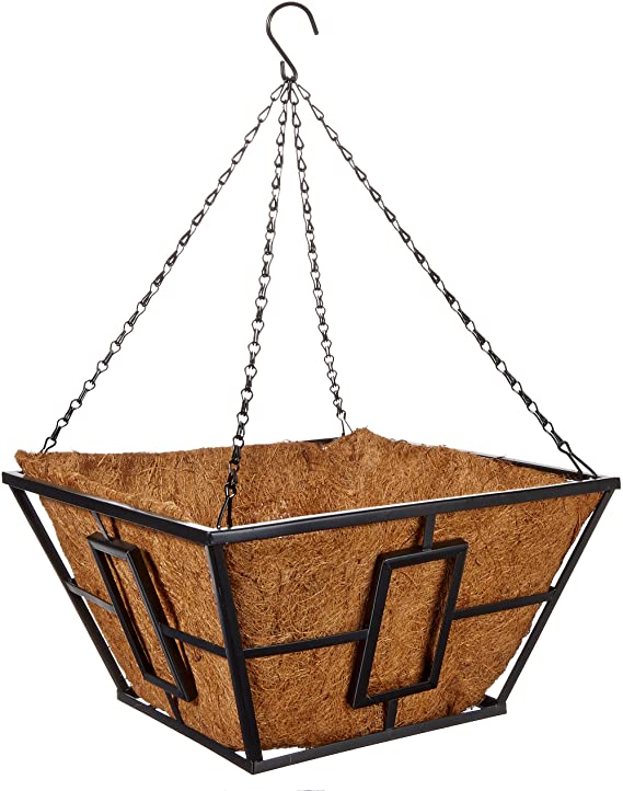 Panacea Products Corp-Import 87850 14", Black, Square Contemporary Style Hanging Basket