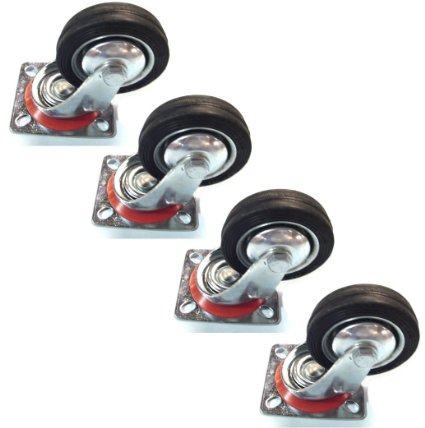 4 Pack 3 Swivel Caster Wheels Rubber Base with Top Plate and Bearing Heavy Duty