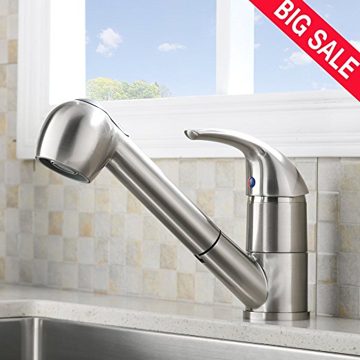 VESLA HOME Commercial Stainless Steel Single Handle Pull Down Sprayer Bar Kitchen Sink Faucet, Brushed Nickel Kitchen Faucets Without Deck Plate