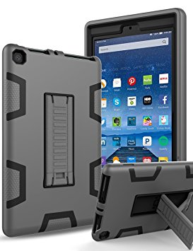 All-New Amazon Kindle Fire HD 8 (2017 7th Generation),Topsky Three Layer Armor Defender Full Body Protective Case Cover For Amazon Kindle Fire HD 8",Grey/Black