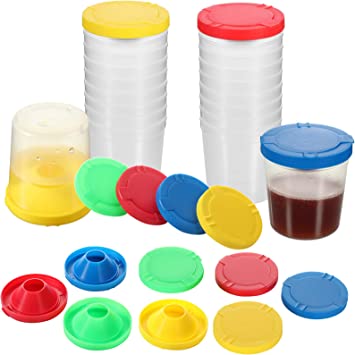 Paint Cups for Kids Non-Spill Paint Cups with Flip Open Lids Set Art Supply for Kids, School, Classroom, Artist Studio, Assorted Colors (24 Pieces)