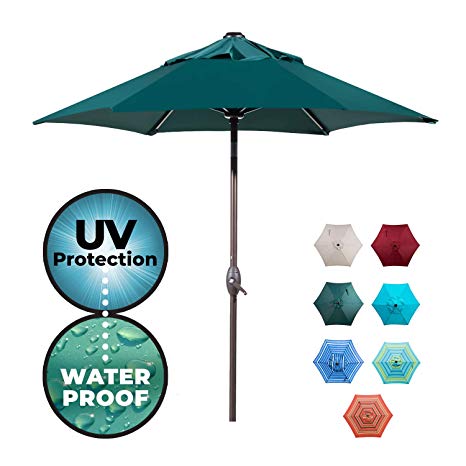 Abba Patio Outdoor Patio Umbrella with Easy Push Button Tilt and Crank Lift, 7-1/2 Feet, Dark Green