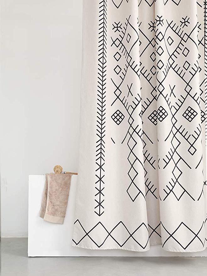 YoKii Boho Moroccan Fabric Shower Curtain, Beige Geometric Trellis Polyester Bath Curtain Set with Hooks, Decorative Spa Hotel Heavy Weighted 72-Inch Bathroom Curtains, (72 x 72, Moroccan Inspired)