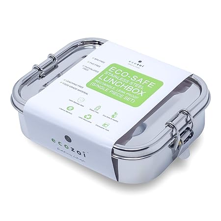 Ecozoi Stainless Steel Lunch Box Food Pack | LEAK PROOF with BONUS POD and Locking Clips | Sustainable Food Storage Container, 1000 ml Capacity