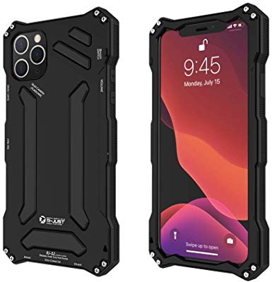 iPhone 11 Pro Max Metal Case,R-JUST Premium Shockproof Dropproof Aluminum Metal Protection Mechanical Armor Cover Case for iPhone 11 Pro Max (Black, iPhone 11 Pro Max-6.5'')