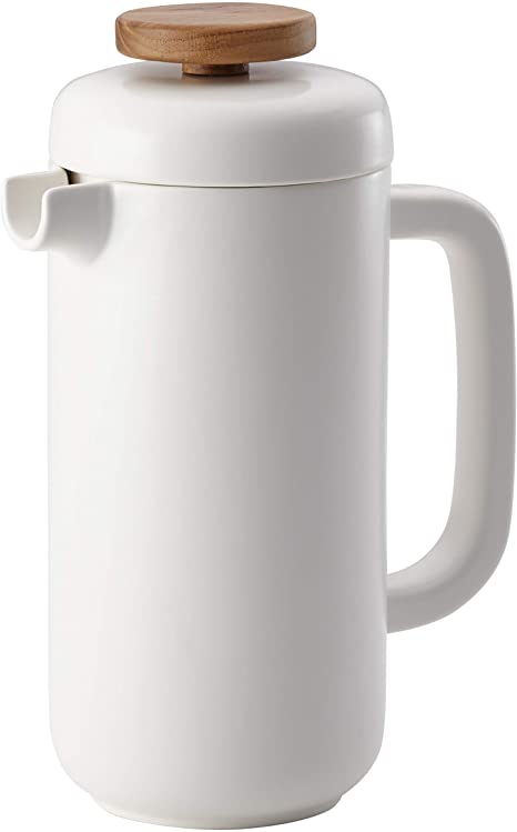 BonJour Coffee & Tea Ceramic French Press Coffee Maker, 8-Demitasse-Cup, Matte White