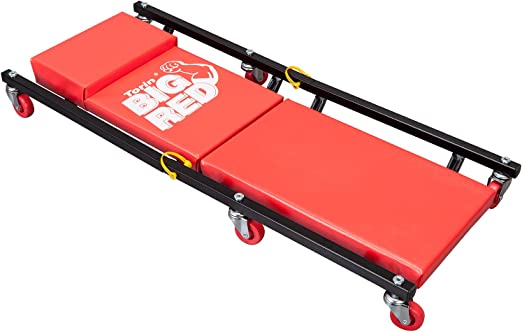 Torin AR7565B Blackjack Rolling Garage/Shop Creeper: 2-Piece, 36" Padded Mechanic Cart with Headrest and 6 Casters, Red