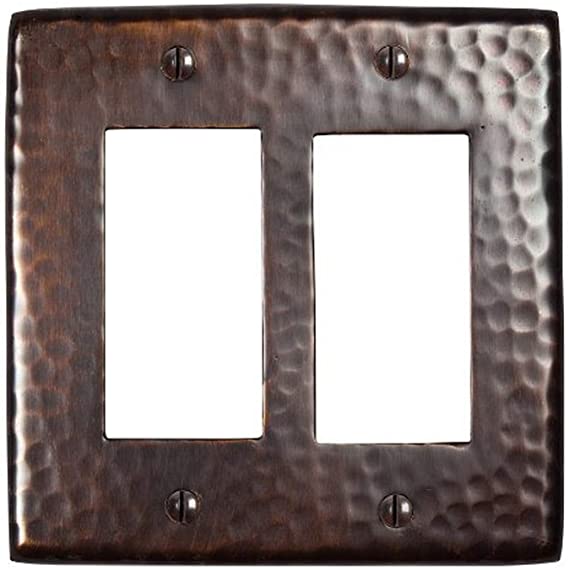 The Copper Factory CF124AN Solid Hammered Copper Double GFCI Plate, Antique Copper Finish