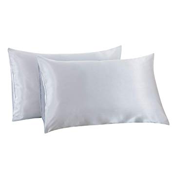 Ethlomoer 2-Pack Luxury Smooth Satin Pillowcase for Hair and Skin, Soft Breathable with Envelope Closure (Light-Grey Standard)