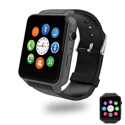 Evershop Smart Watch Dual Card Slot HD Camera Smart Watches Heart Rate Monitor Touch Screen Bluetooth Sports Wrist Watch Phone Android iOS (GT88 Black)