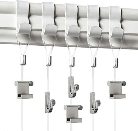 Picture Rail Hanging System - 5 Pack - White Picture Rail Hooks and Invisible Wire - Molding Hooks for Picture Hanging - Gallery Hanging System Includes Picture Rail Hook, Nylon Cord, Adjustable Hooks