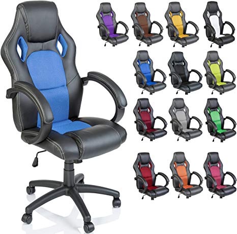 TRESKO Racing Style Faux Leather Office Chair Executive Chair Swivel Chair Light Blue, Padded armrests, Racer Gaming Chair with tilt Function and Nylon castors, Gas Lift SGS Tested