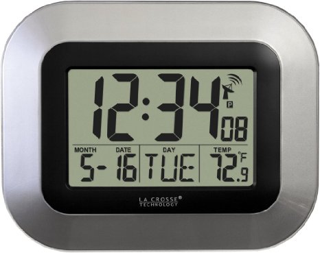 La Crosse Technology WT-8005U-S Atomic Digital Wall Clock with Indoor Temperature Silver