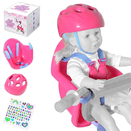 Milliard Doll Bike Seat and Helmet for 18" American Girl Dolls and Stuffed Animals with Decorative Sticker Pack