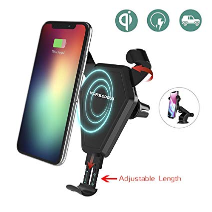 Wofalodata Fast Wireless Charger, Car Mount Air Vent Phone Holder Cradle for Samsung Galaxy S8/S8 /S7/S6 Edge /Note 5, QI Wireless Standard Charge for iPhone 8/8 Plus/X