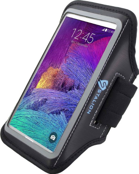 Note 4 Armband: Stalion® Sports Running & Exercise Gym Sportband for Samsung Galaxy Note 4 & Note Edge (Jet Black) Water Resistant   Sweat Proof   Key Holder   ID / Credit Card / Money Holder