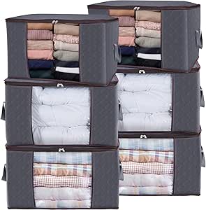 Lifewit 90L Large Storage Bags, 6 Pack Closet Organizers and Storage, Clothes Foldable Storage Bins with Reinforced Handles, Storage Containers for Clothing, Blanket, Comforters,Bedding, Grey