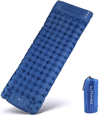 Ultralight Sleeping Pad with Pillow Foot Press Inflatable Camping Mattress Sleeping Pads for Hiking Backpacking Camping Travel (Navy)