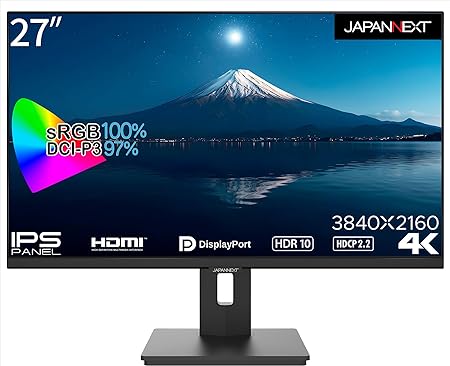 JAPANNEXT 27インチ 昇降式スタンド搭載4K(3840x2160)液晶モニター JN-IPS2708UHDR-HSP HDMI DP sRGB100% DCI-P3 97% PIP/PBP対応