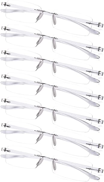 7-Pack Rimless Reading Glasses with Small Lenes (Transparent, 2.75)