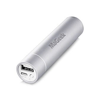 MaGeek® Atom1 3200mAh Lipstick-Sized Portable Charger External Battery Power Bank with UniCharge Technology for iPhone, Samsung, and More (Silver)
