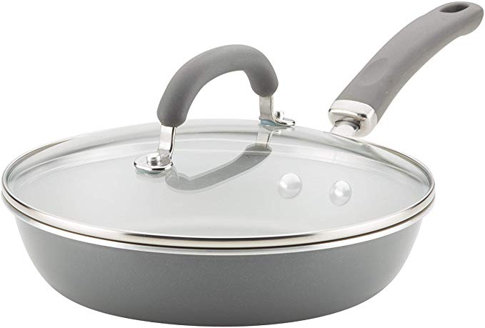 Rachael Ray 12005 Create Delicious Deep Nonstick Fry Pan/Skillet with Lid, 9.5 Inch, Gray Shimmer