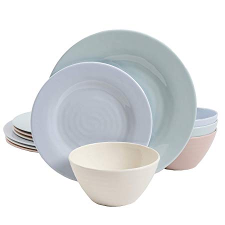 Gibson Overseas, Inc. Brist Pastels 12pc Dinnerware Set - 4 Assorted Colors - Melamine - 123339.12