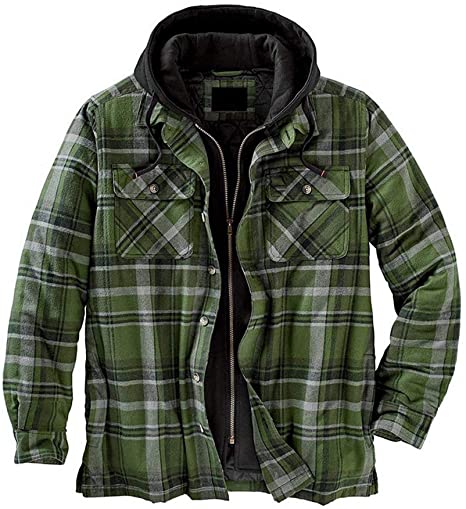 Onsoyours Men Vintage Winter Jacket Padded Check Shirt Warm Coat Flannel Protective Lining Lumberjack Shirt Work Shirt Drawstring With Hood