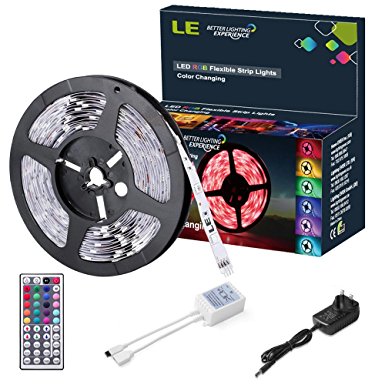 LE 12V RGB LED Strip Light Kit, LED Tape, 150 Units 5050 LEDs, Multi-coloured, Non-waterproof, Adhesive Light Strips, Pack of 5M