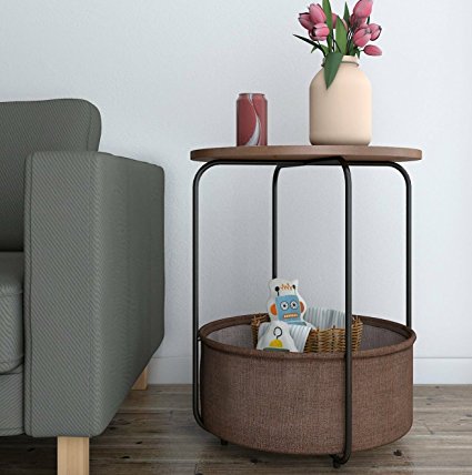 Lifewit Round Large Side Table End Table Nightstand with Storage Basket, Modern Collection Espresso