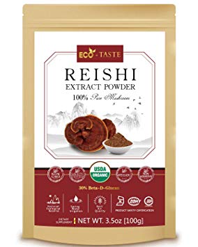 Reishi Mushroom Extract Powder 20:1,USDA Organic, 30% Beta-D-Glucan Supplement, 3.5oz