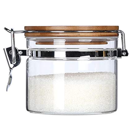 Clear Borosilicate Glass Food Storage Jar Canister Container Set with Airtight Locking Clamp Bamboo Lid,Kitchen Canister,Glass Coffee Jar Sugar Canister Flour and Tea Container,BPA Free,17 oz