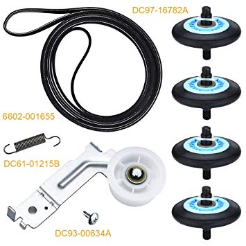 AMI PARTS Ultra Durable Dryer Repair Kit Compatible for Samsung- DC97-16782A Dryer Roller, 6602-001655 Dryer Belt, DC93-00634A Dryer Idler Pulley [Upgraded Ball Bearings] & DC61-01215B Tension Spring