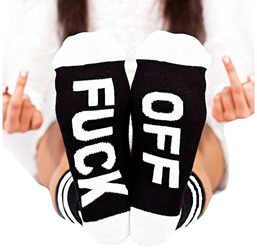 Ferbia Unisex FUCK OFF Ribbed Knit Half Crew Socks Embroidery Swear Word Curse Printed Stockings