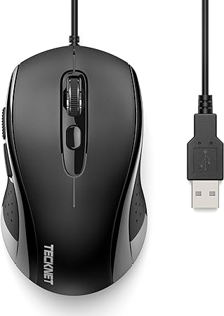 TECKNET Wired Mouse, USB Wired Computer Mouse, 3600DPI 4 Adjustable Levels, 6-Button Ergonomic Mice, Home and Office Mouse for Laptop PC Desktop Notebook - Black